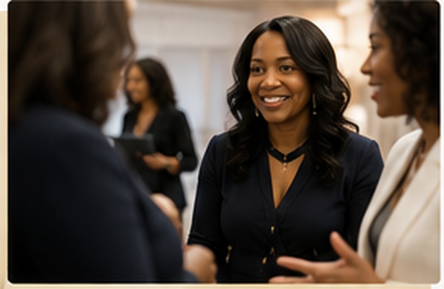 Women leaders connecting at a professional gathering