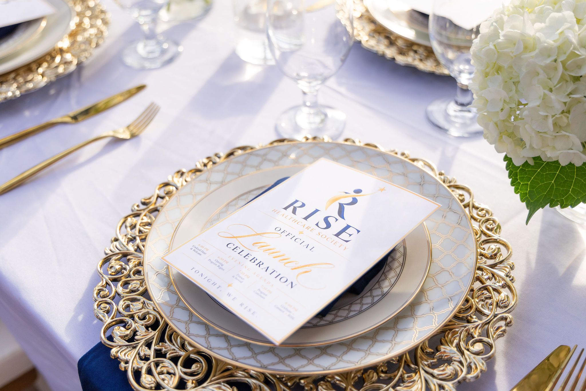 RISE place card and table setting